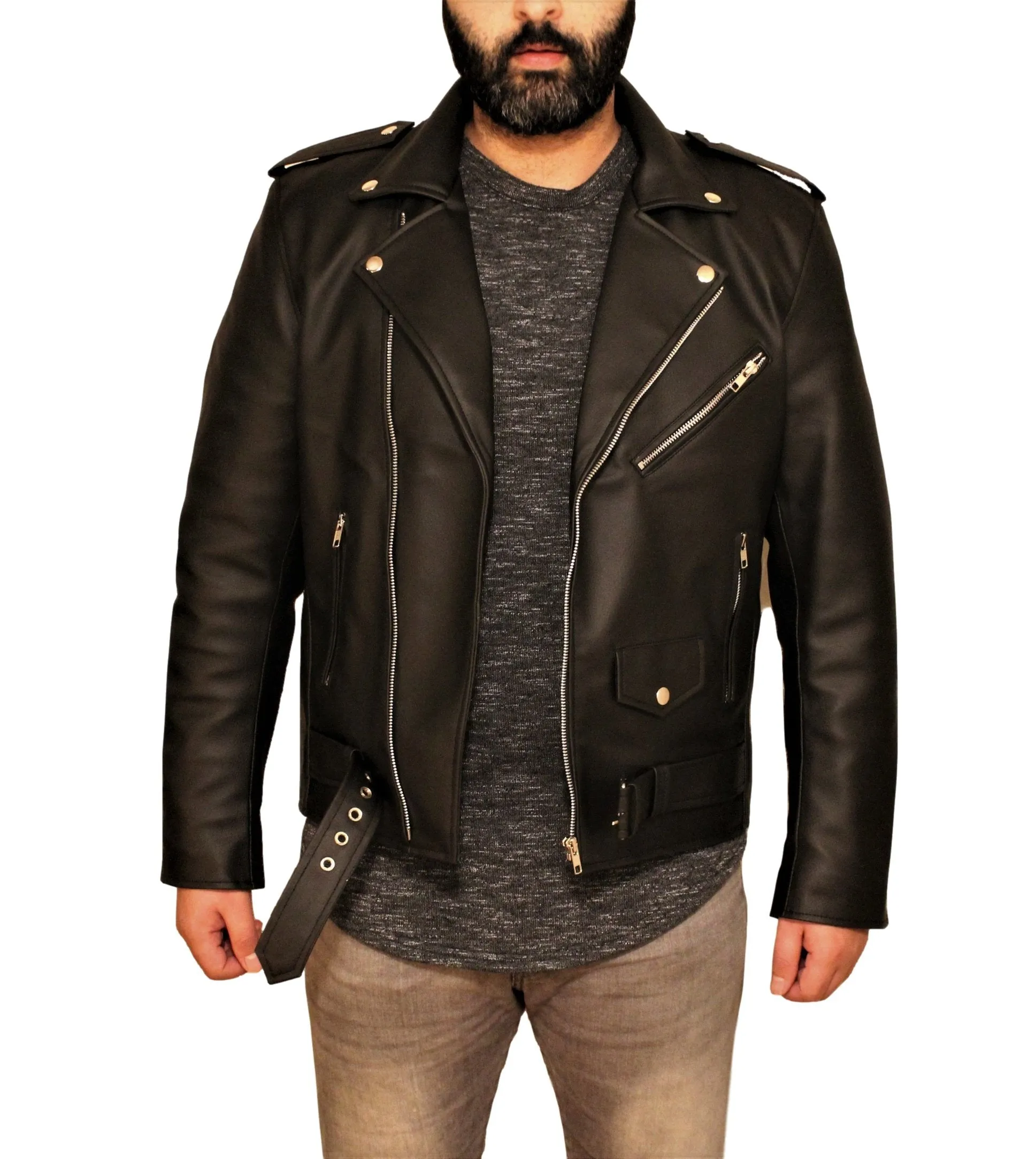 Men's Vegan Black Motorcycle Style Faux Leather Jacket