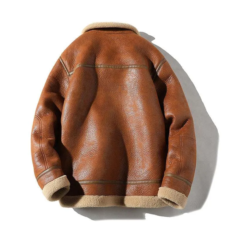 Men's Warm Fleece Lined PU Leather Coat