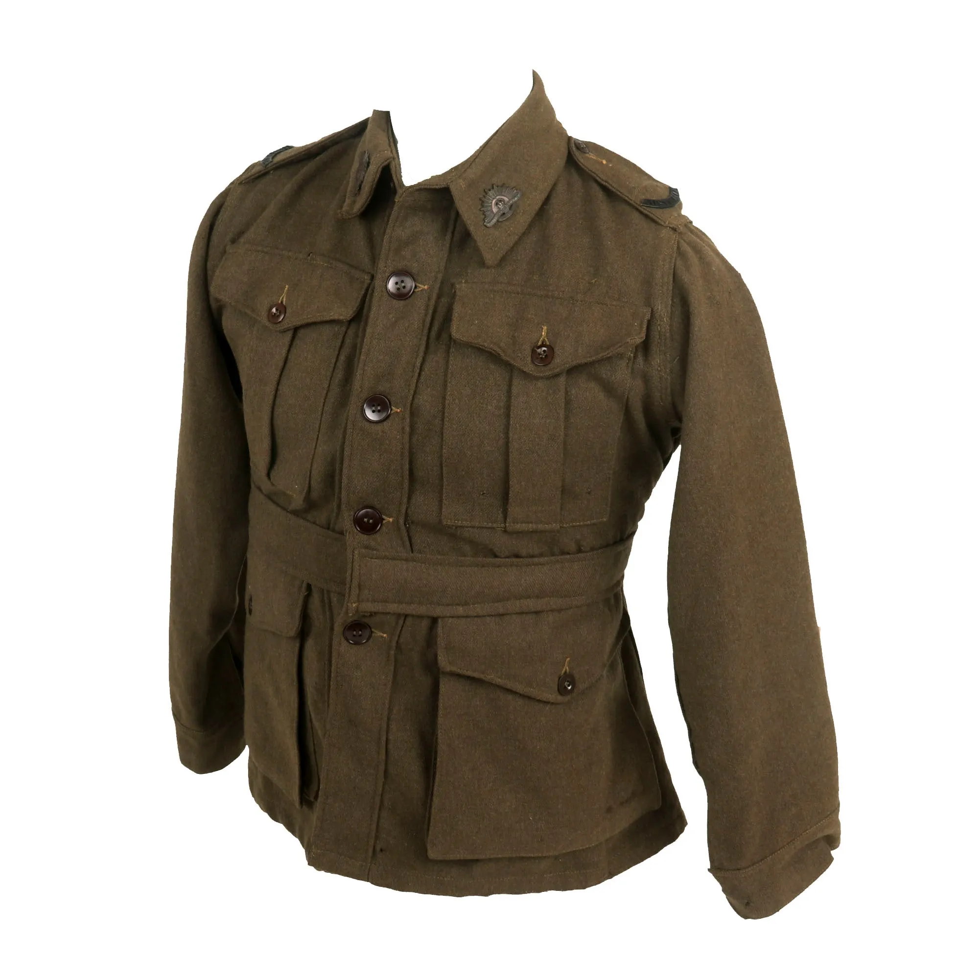 Original WWII Second Australian Imperial Force P-1917 Tunic Dated 1942 with 1945 Dated Wool Greatcoat Both With Insignia - 2 Items