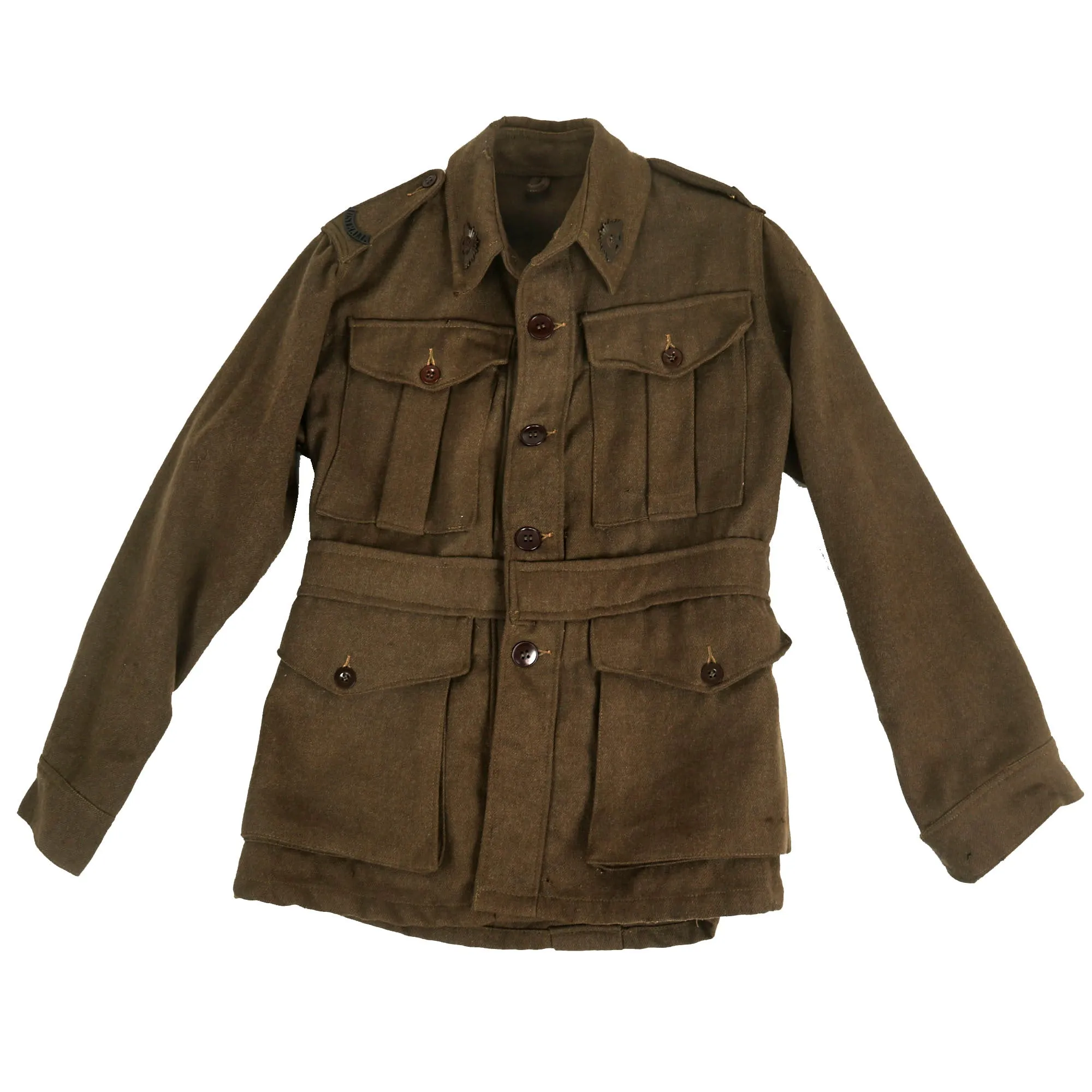 Original WWII Second Australian Imperial Force P-1917 Tunic Dated 1942 with 1945 Dated Wool Greatcoat Both With Insignia - 2 Items