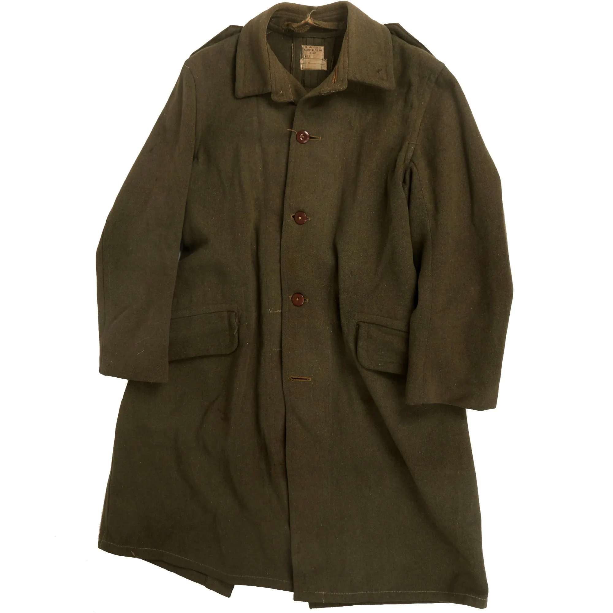 Original WWII Second Australian Imperial Force P-1917 Tunic Dated 1942 with 1945 Dated Wool Greatcoat Both With Insignia - 2 Items