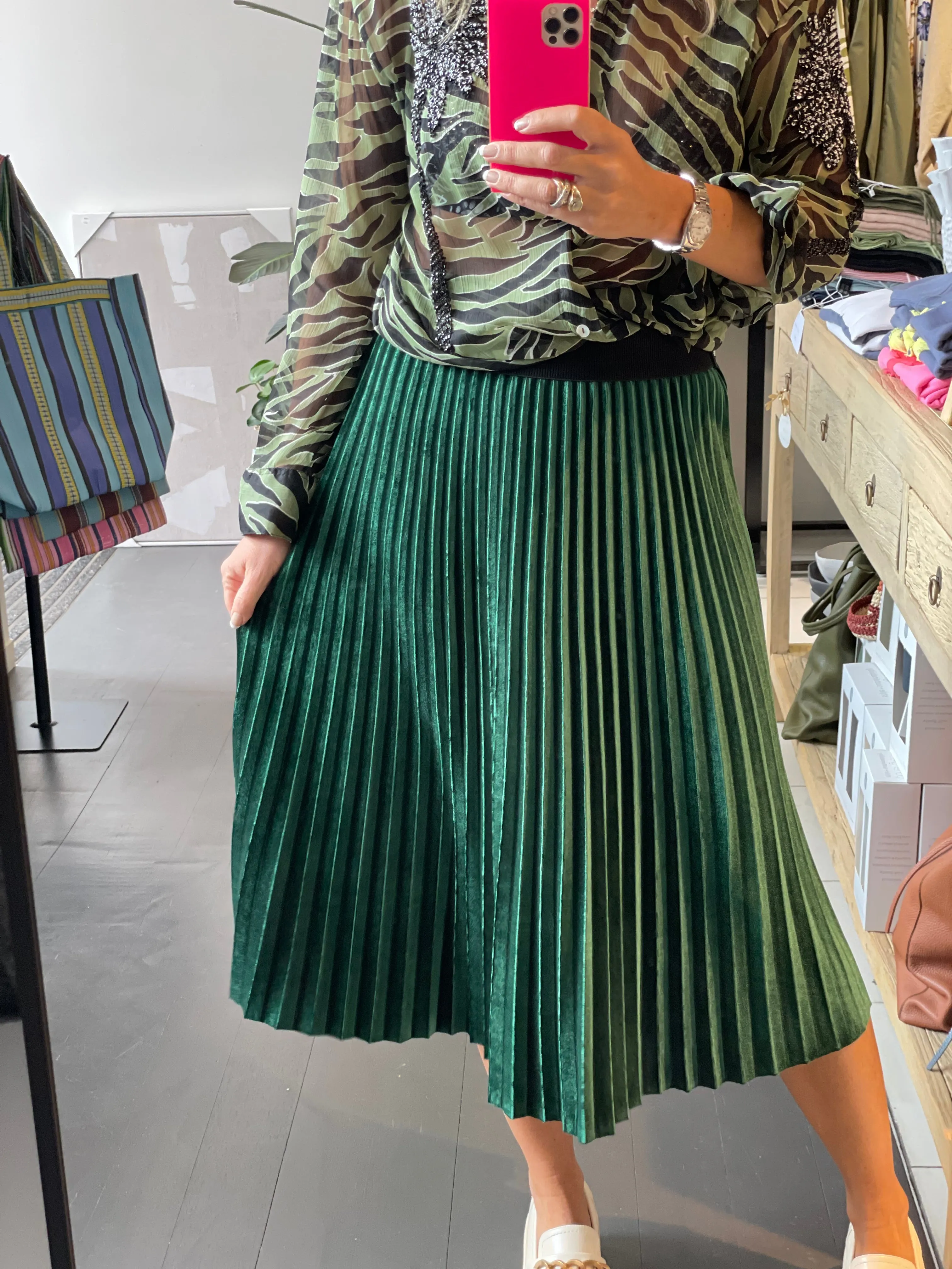 Pleated Velvet Skirt