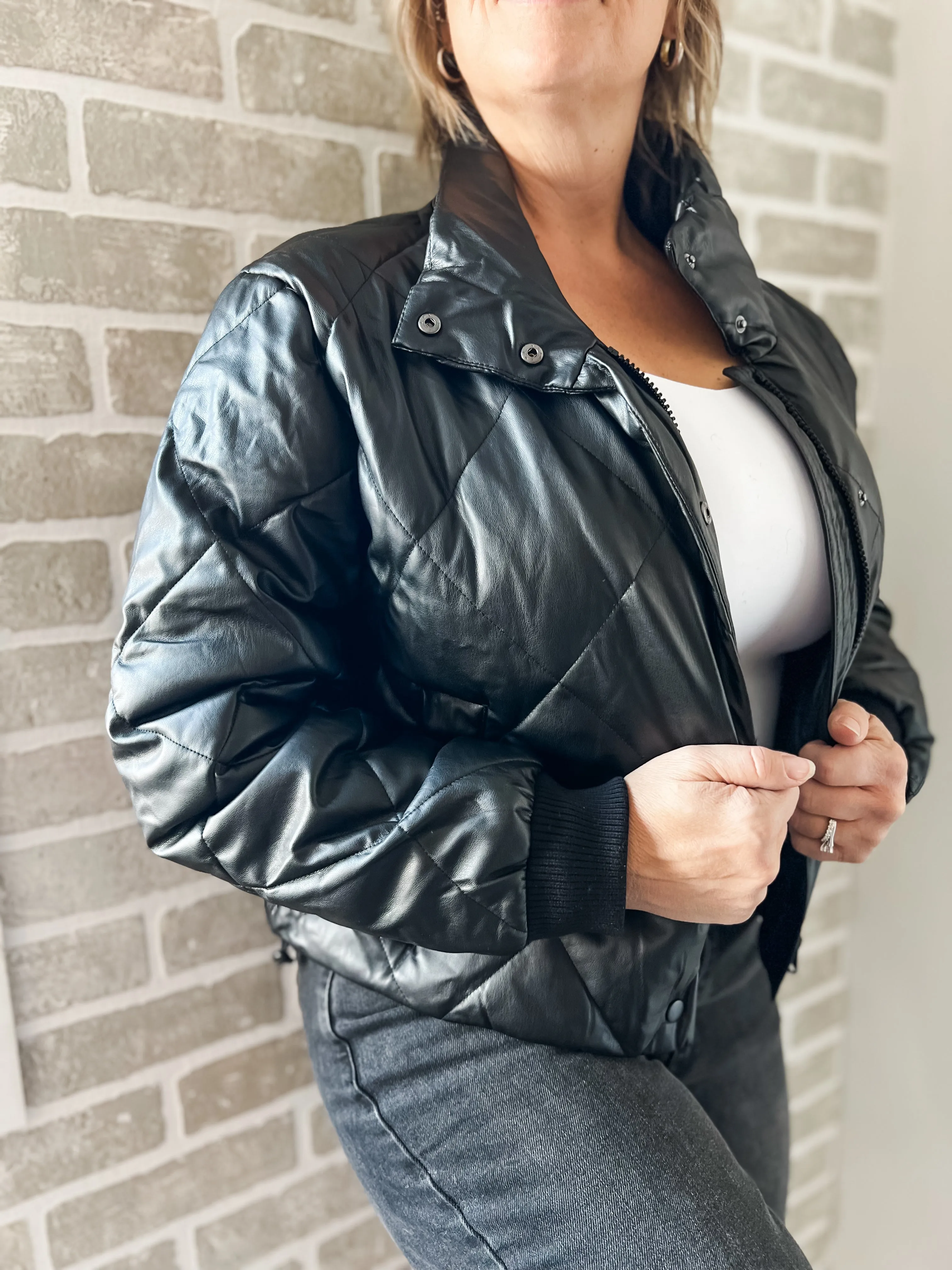 PU Faux Leather Puffer Jacket