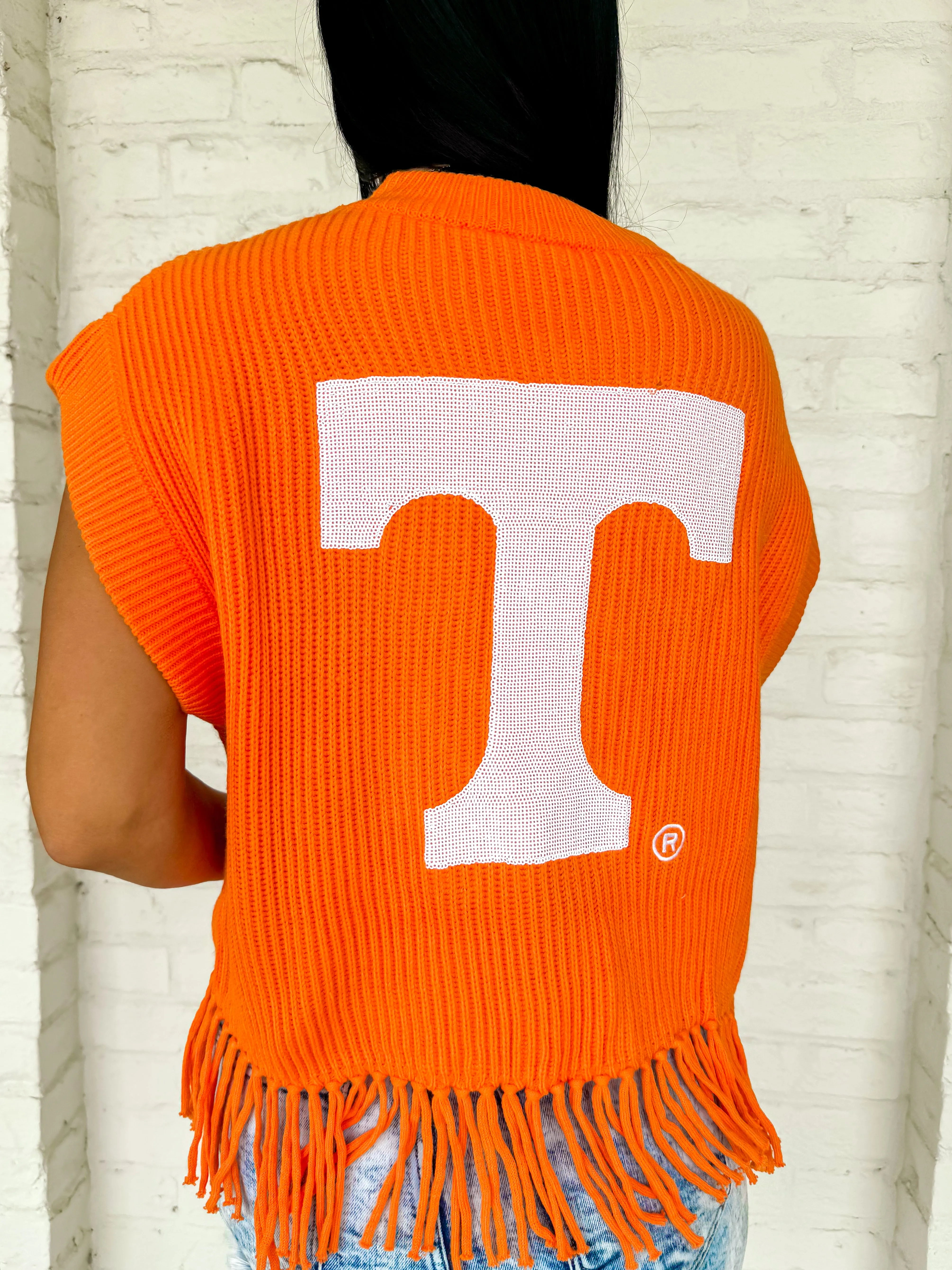 Queen Of Sparkles Orange Go Vols Fringe Sweater Vest