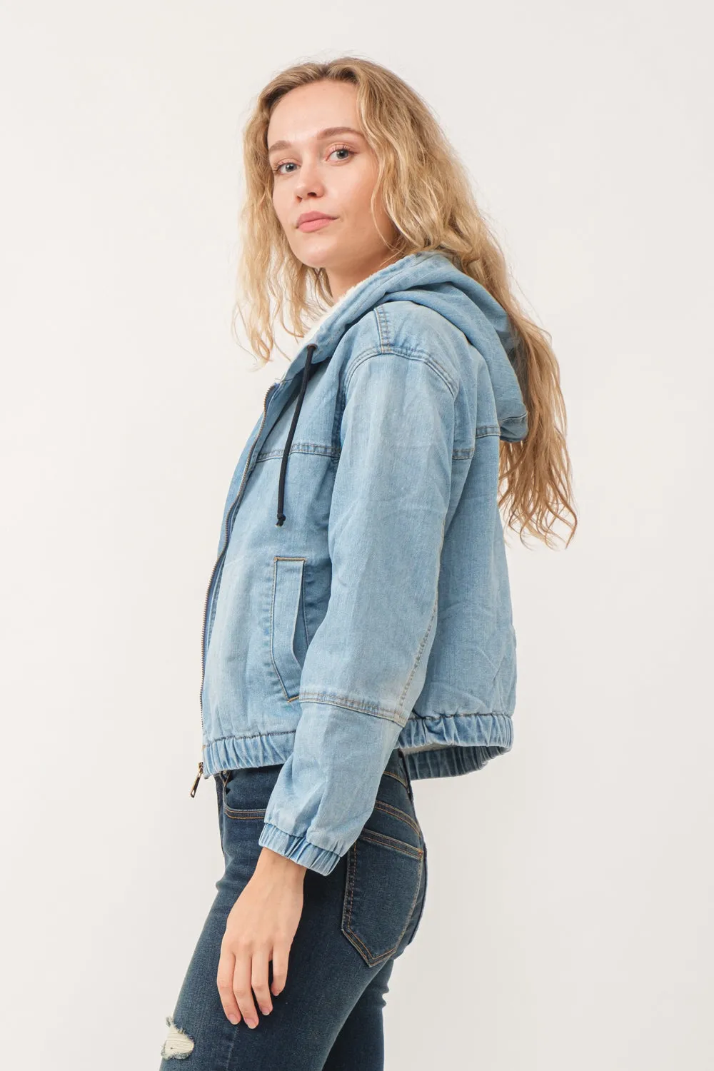 RAJ HARPER DENIM BOMBER JACKET FADED DENIM