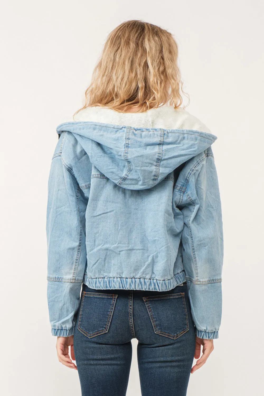 RAJ HARPER DENIM BOMBER JACKET FADED DENIM