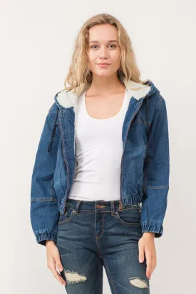 RAJ HARPER DENIM BOMBER JACKET INDIGO DENIM