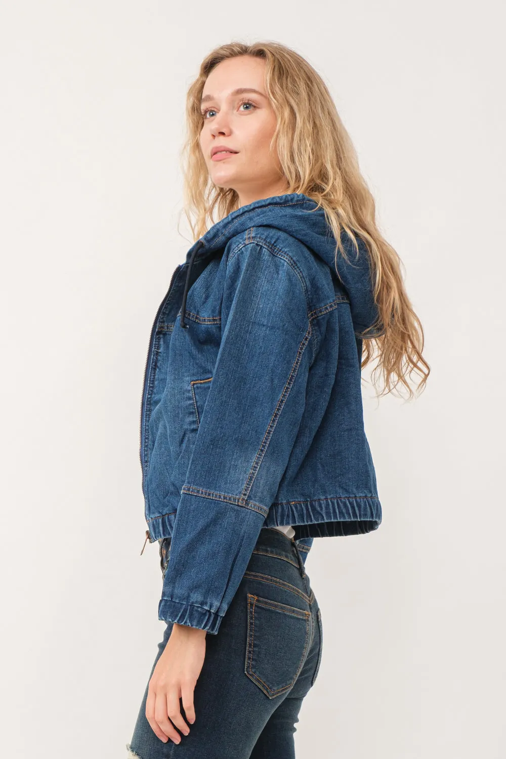 RAJ HARPER DENIM BOMBER JACKET INDIGO DENIM