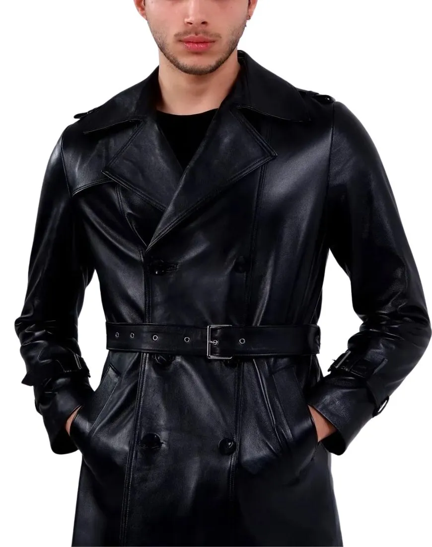 Rebelde Black Leather Trench Coat