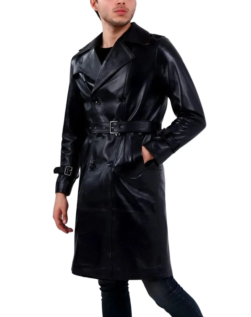 Rebelde Black Leather Trench Coat