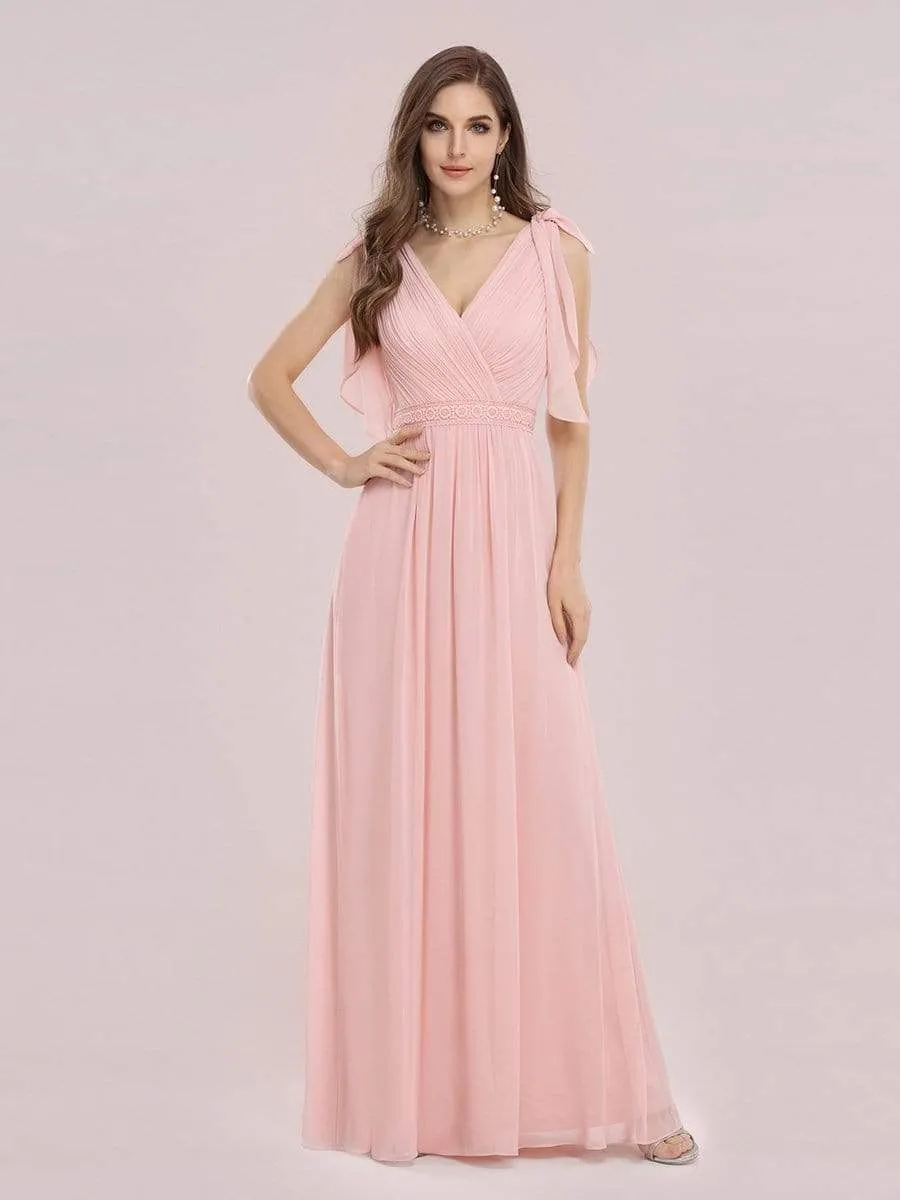 Romantic Sleek V Neck High Waist Chiffon Bridesmaid Dress