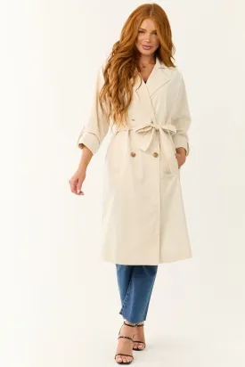 Sand Long Sleeve Belted Collared Trench Coat