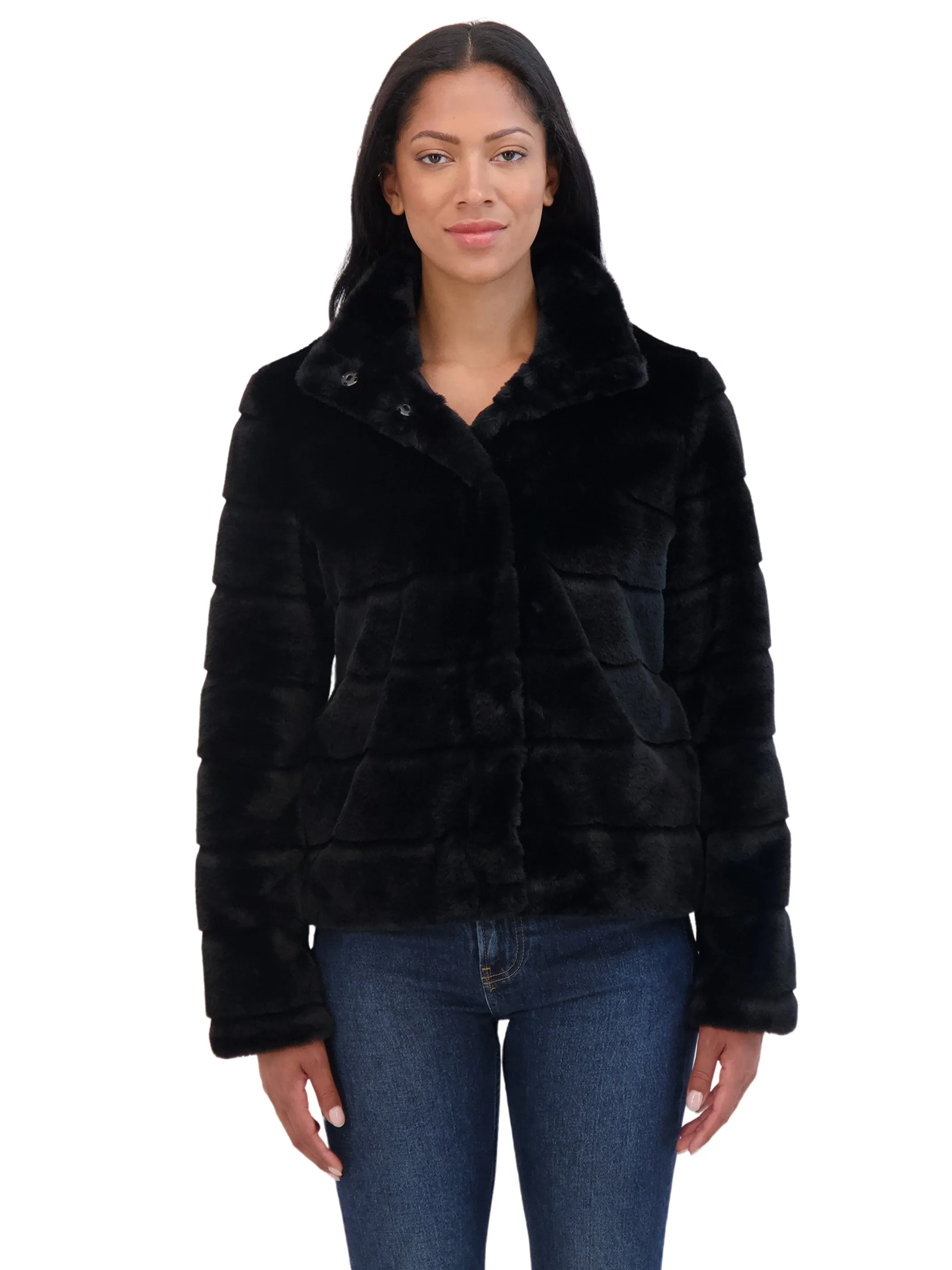 Sebby Collection Women's Sheared Faux Fur Snap Front Jacket