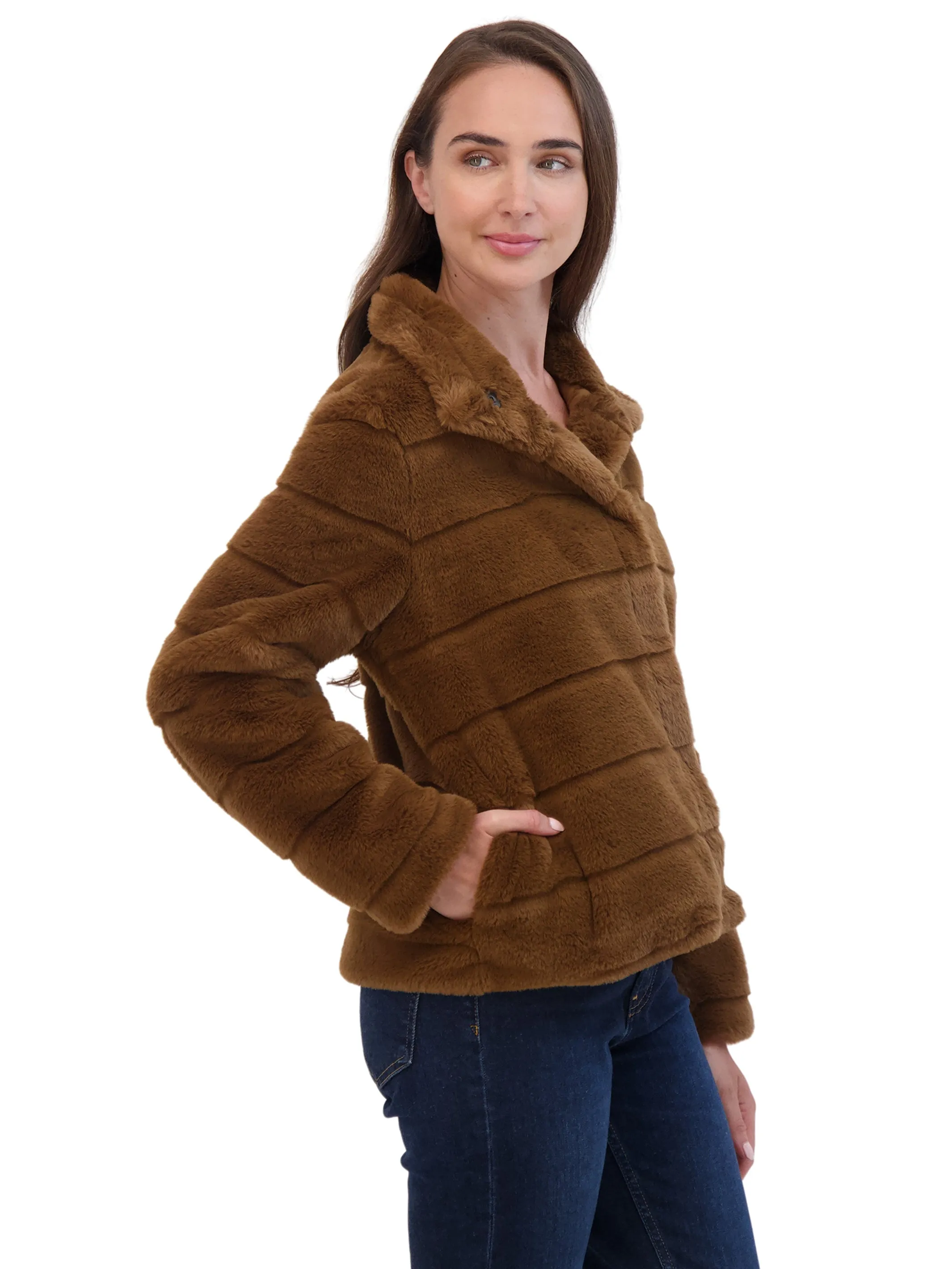 Sebby Collection Women's Sheared Faux Fur Snap Front Jacket