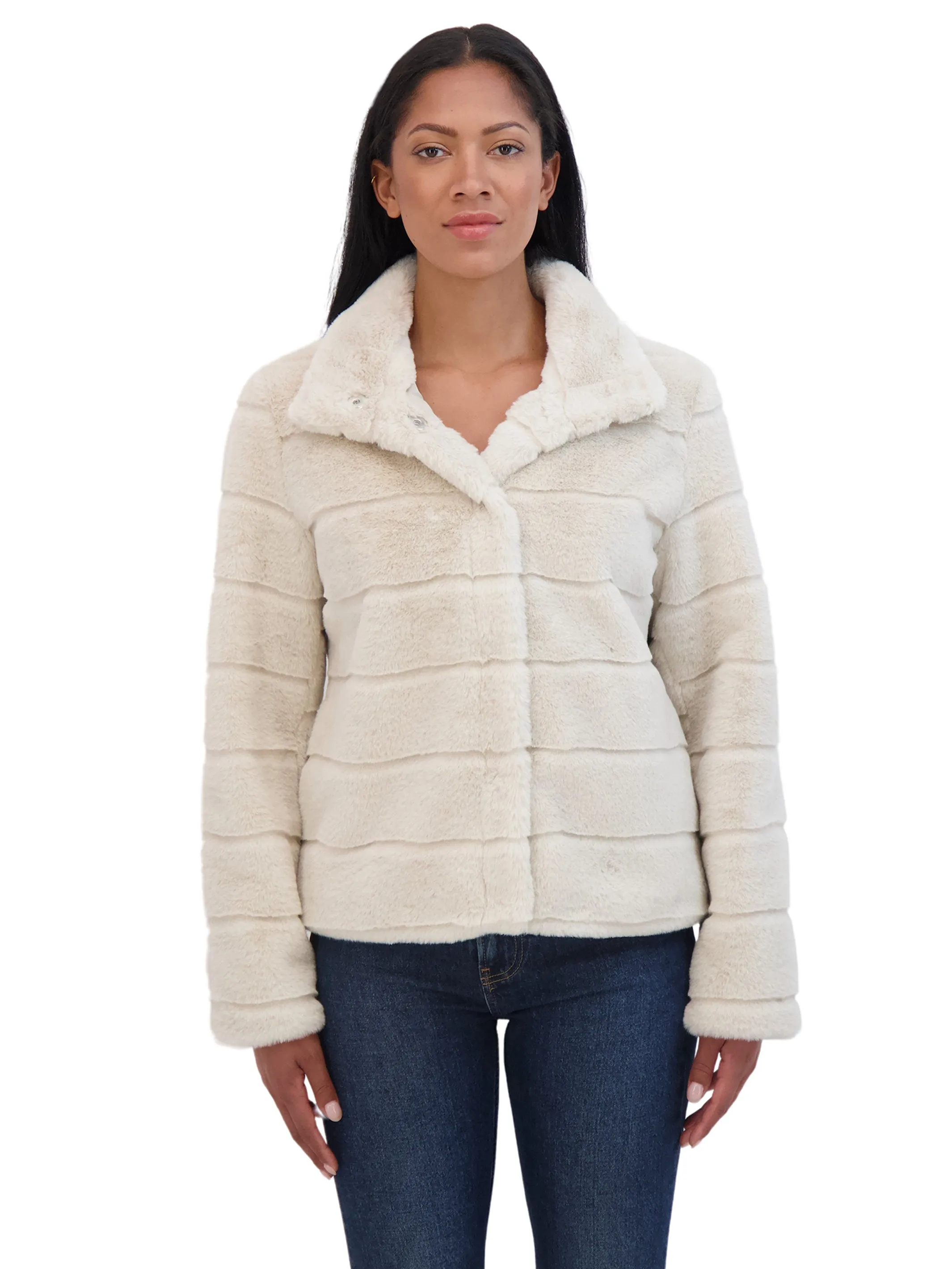 Sebby Collection Women's Sheared Faux Fur Snap Front Jacket