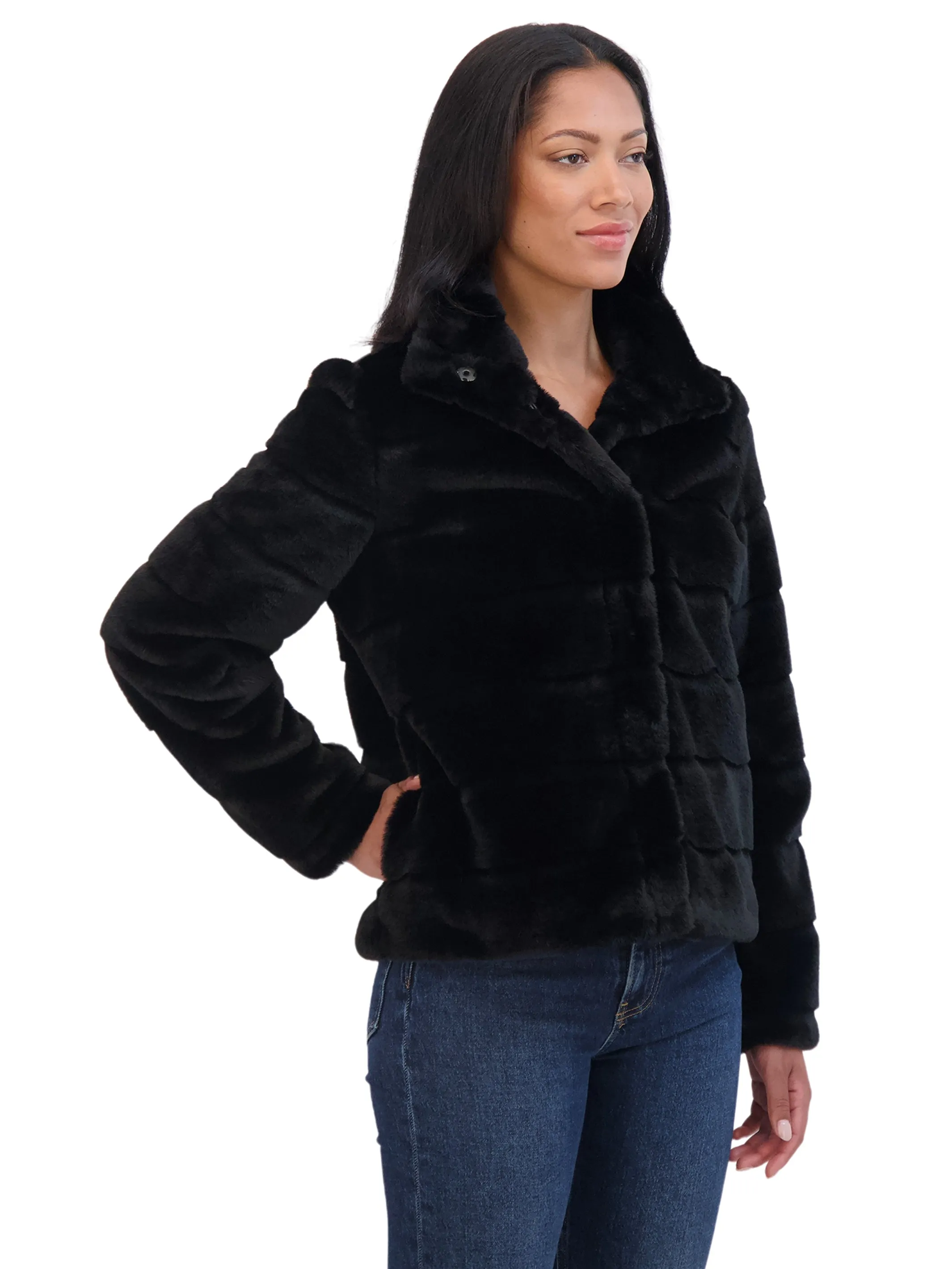 Sebby Collection Women's Sheared Faux Fur Snap Front Jacket