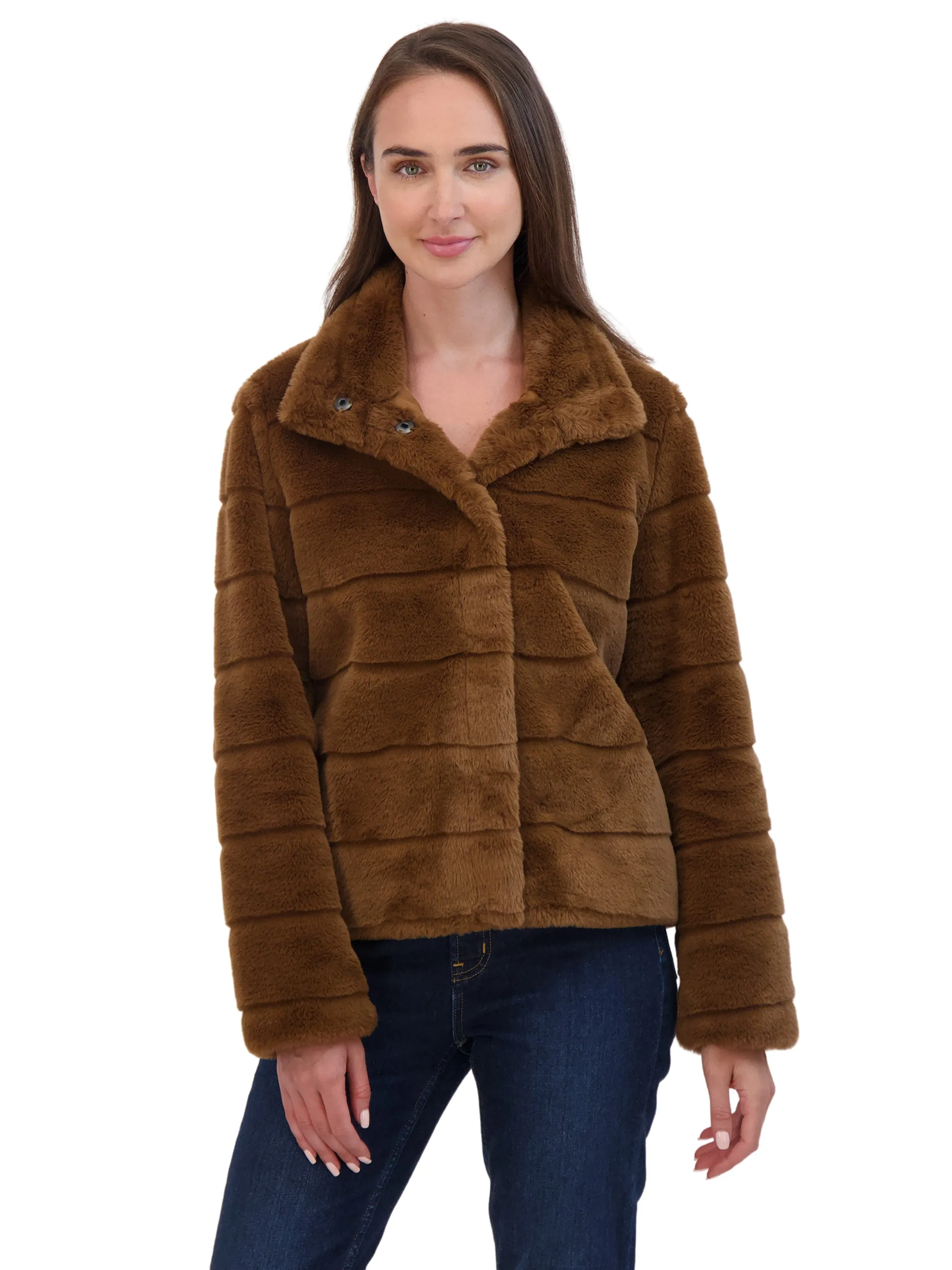 Sebby Collection Women's Sheared Faux Fur Snap Front Jacket