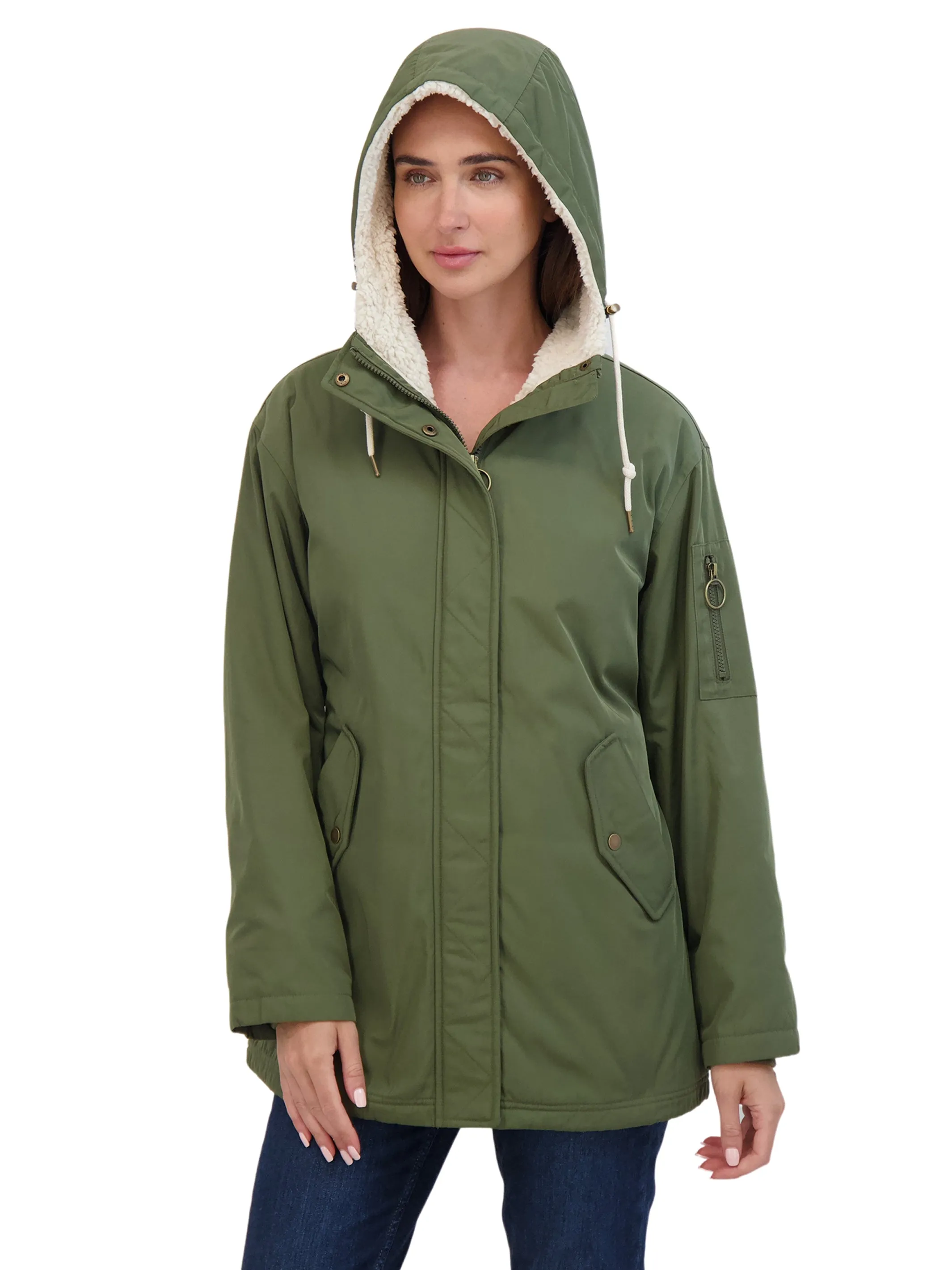 Sebby Juniors' Flight Satin 3/4 Cozy Lined Hooded Jacket