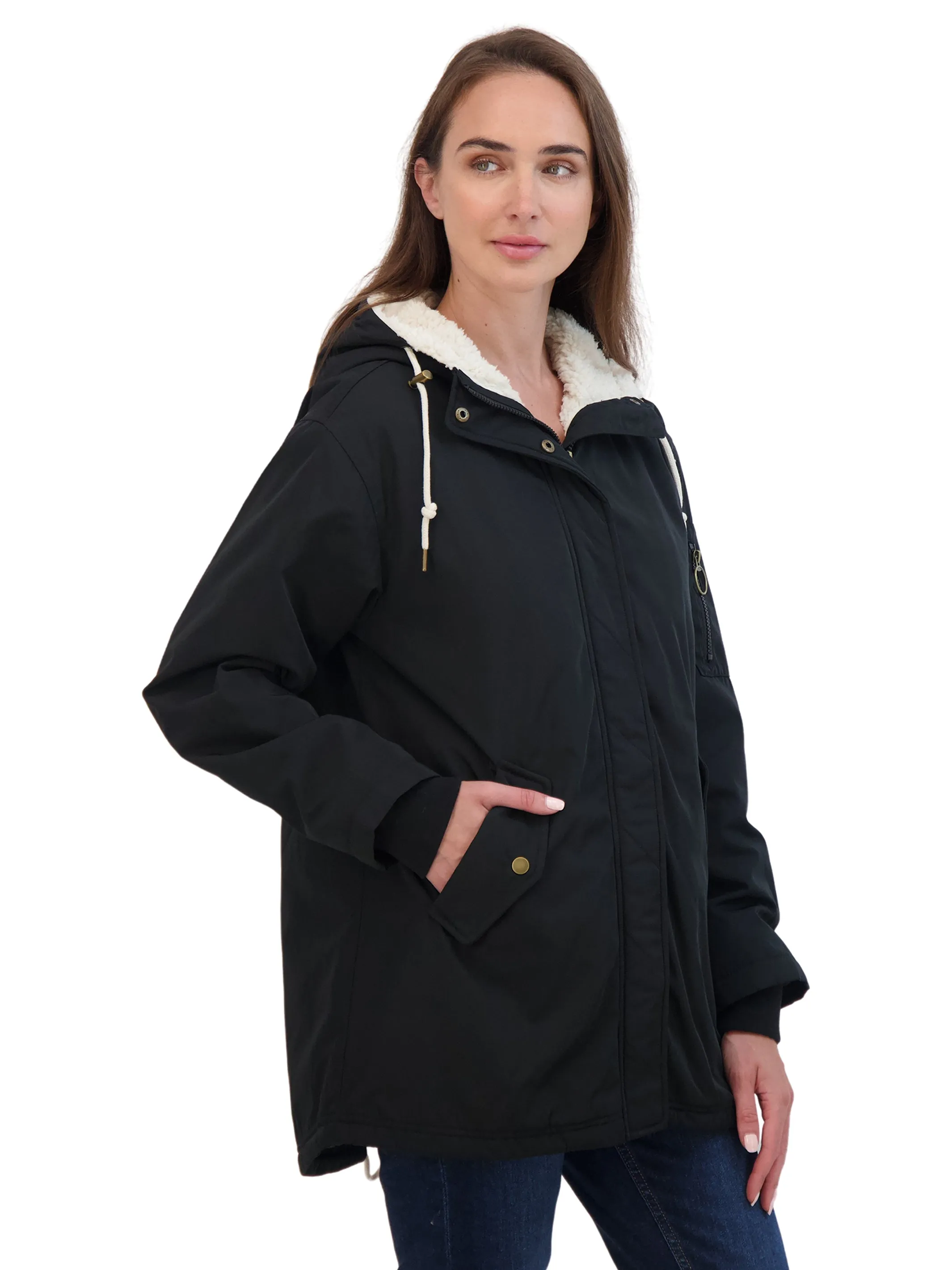 Sebby Juniors' Flight Satin 3/4 Cozy Lined Hooded Jacket