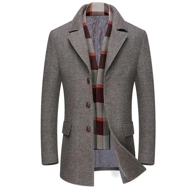 Simple Wool Blends Woolen Pea Coat Male Trench Coat