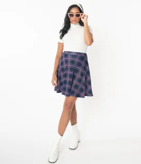 Smak Parlour 1960s Navy Blue Plaid Sweet Talk Flare Skirt