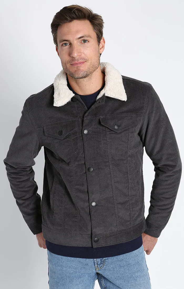 Stretch Corduroy Sherpa Lined Trucker Jacket