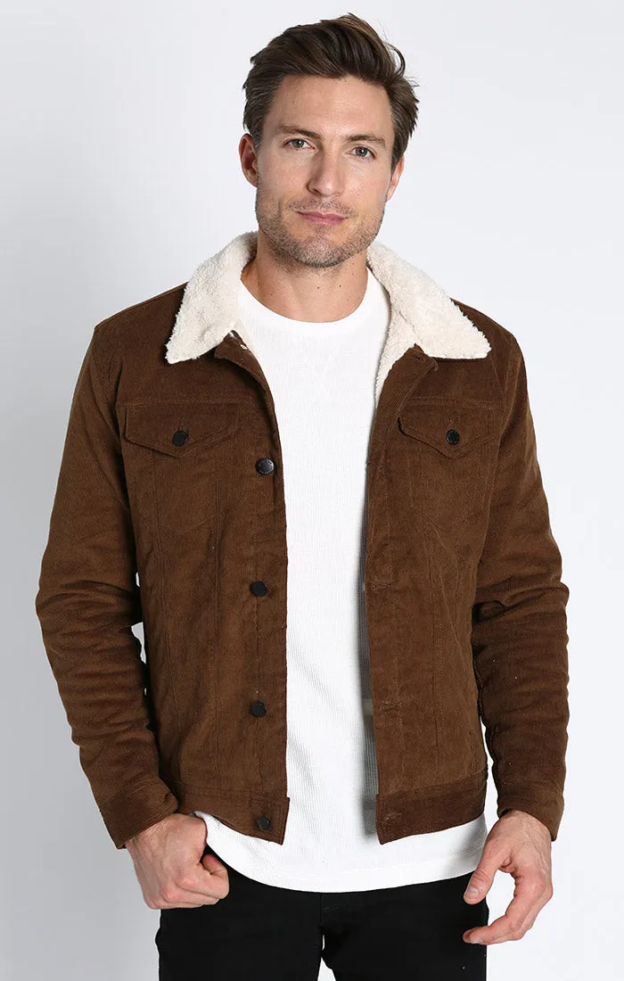 Stretch Corduroy Sherpa Lined Trucker Jacket