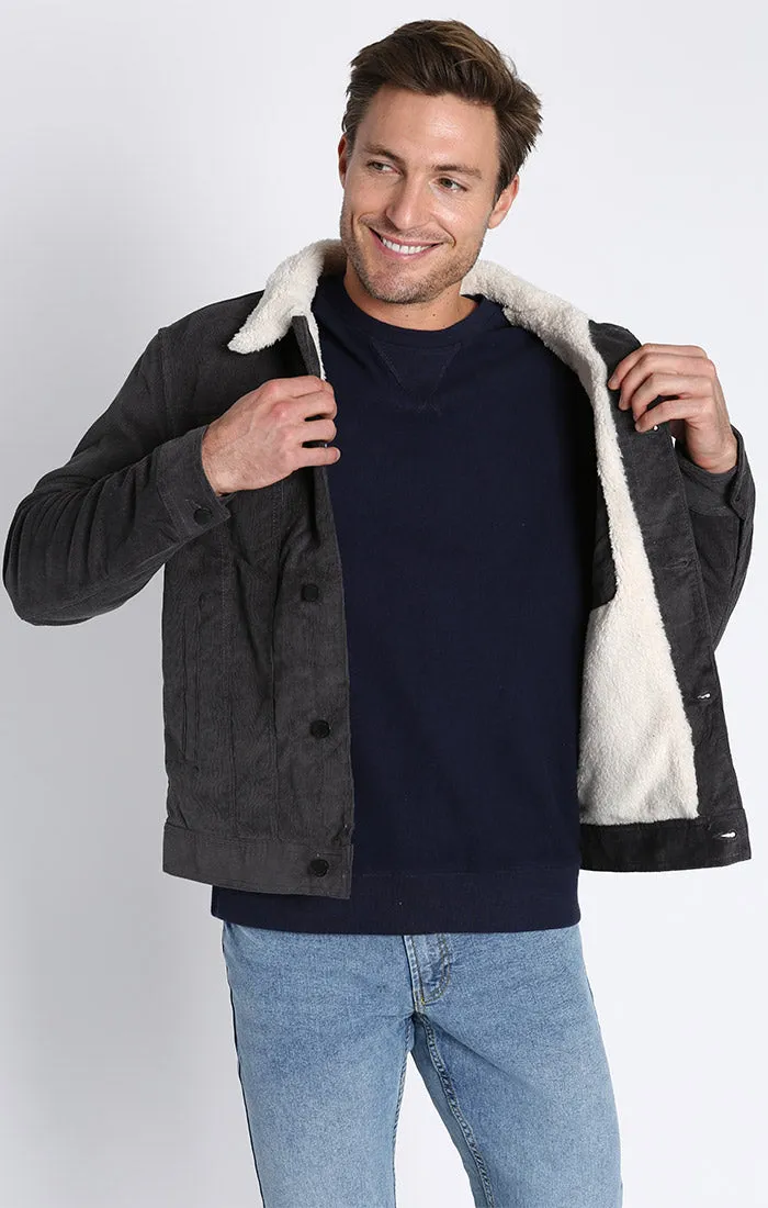 Stretch Corduroy Sherpa Lined Trucker Jacket