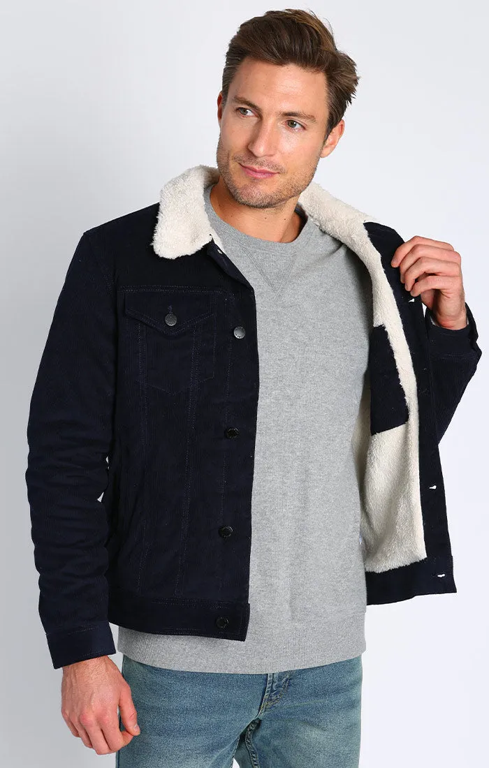 Stretch Corduroy Sherpa Lined Trucker Jacket