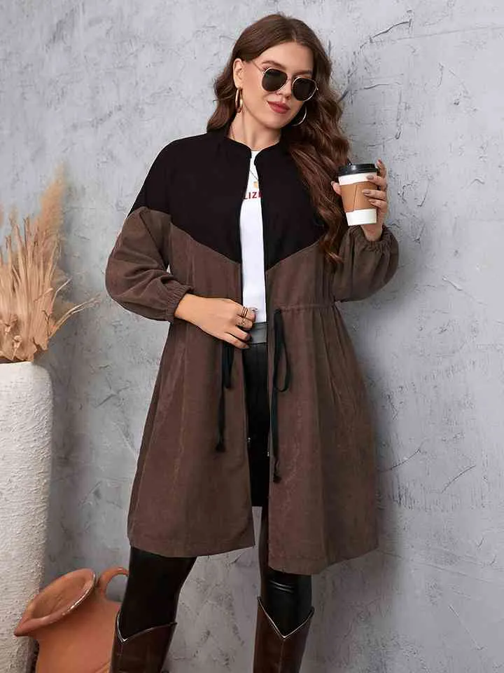 TEEK - Plus Size Chestnut Two-Tone  Trench Coat