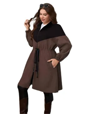 TEEK - Plus Size Chestnut Two-Tone  Trench Coat