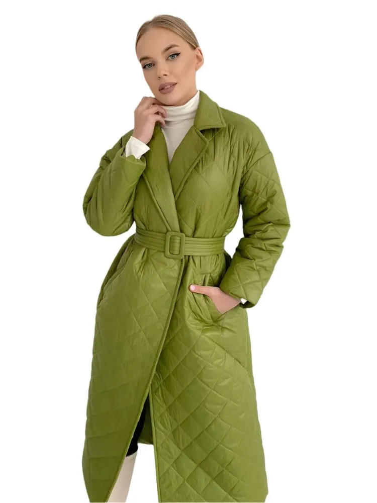 TEEK - Rhombus Pattern Belted Coat