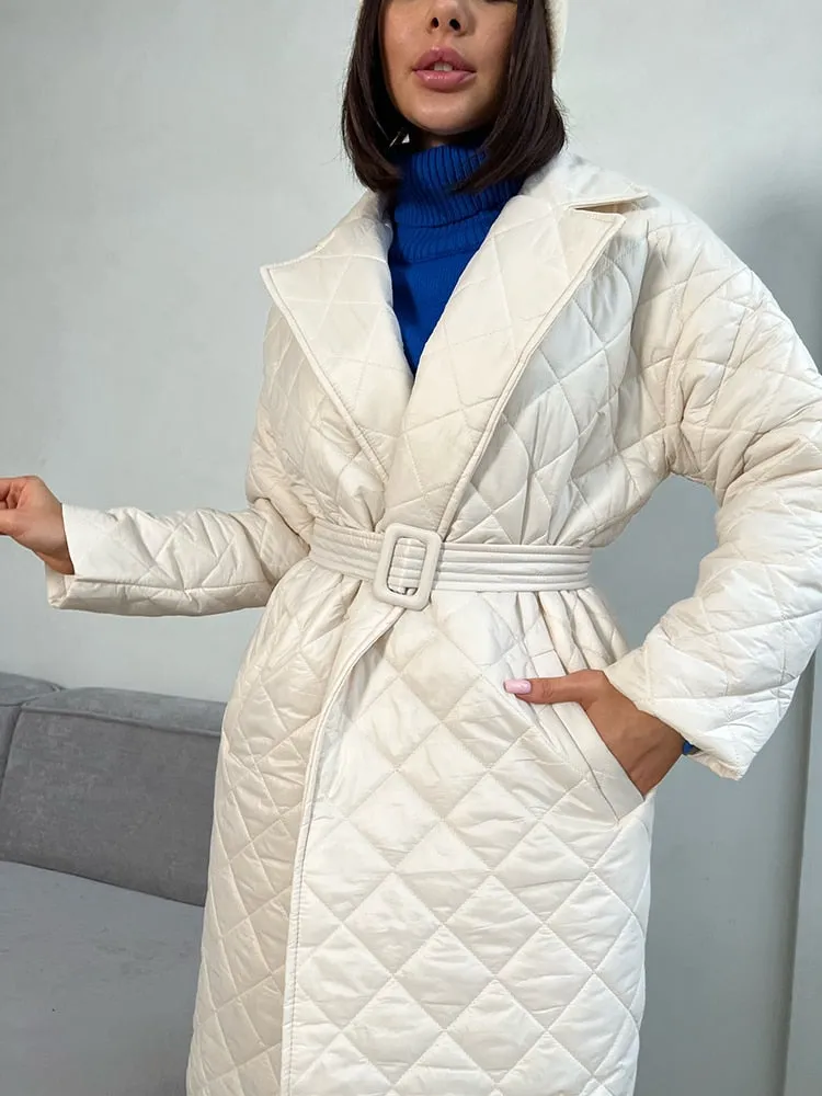 TEEK - Rhombus Pattern Belted Coat