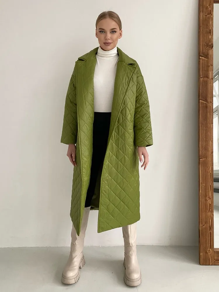 TEEK - Rhombus Pattern Belted Coat