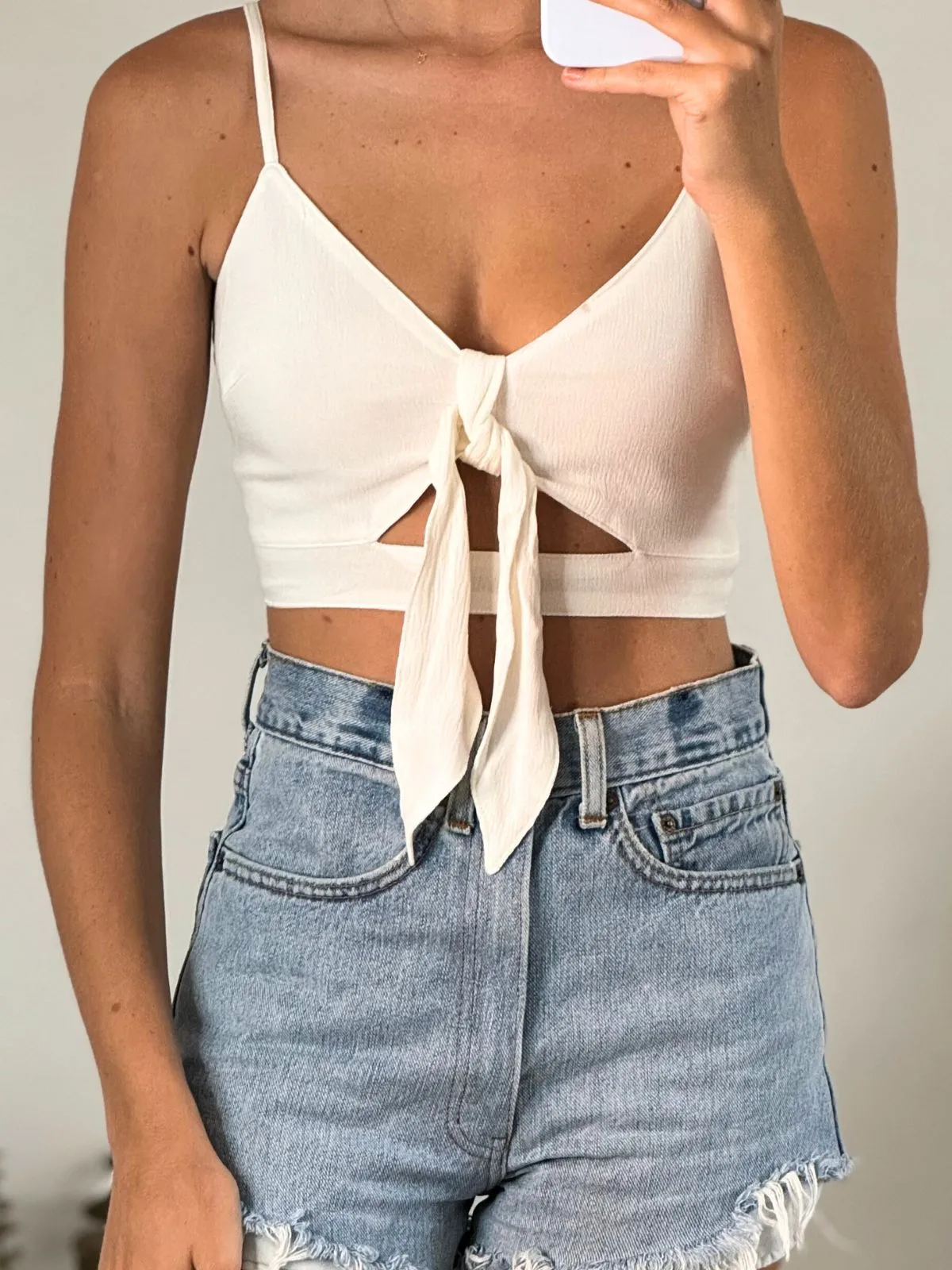 Teri Twist Front Crop Top in Cream