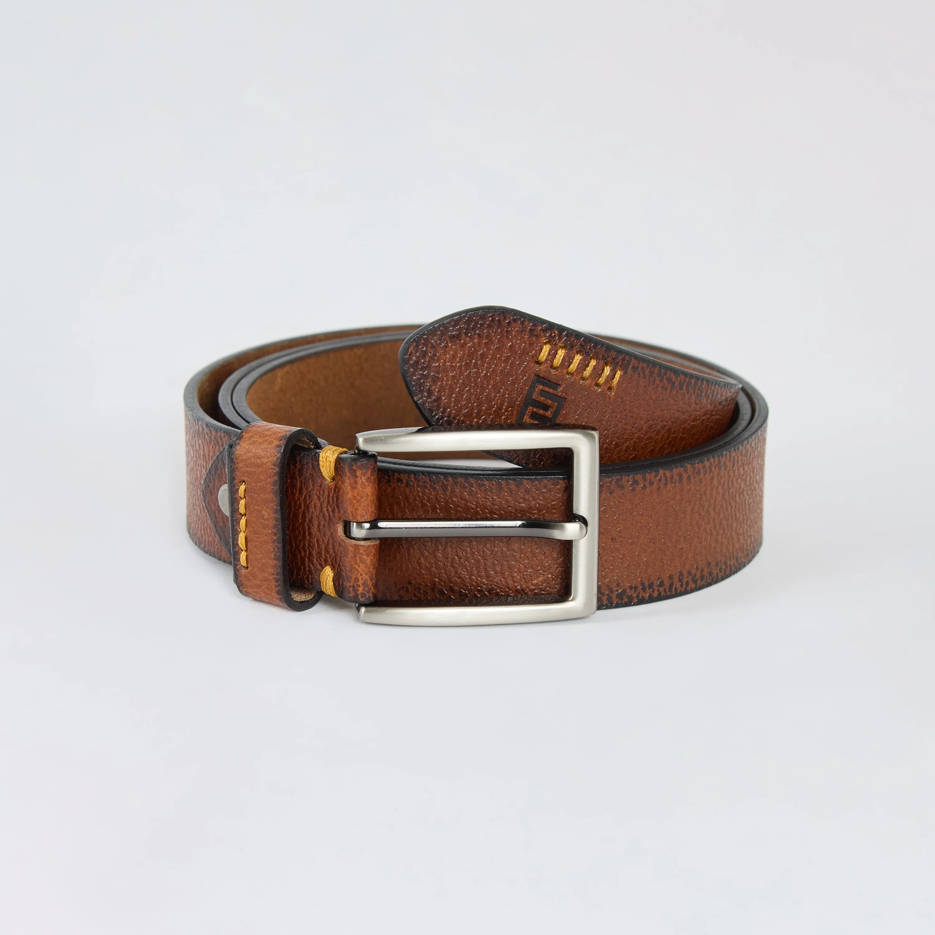 Textured Genuine Leather Belt - Tan Brown