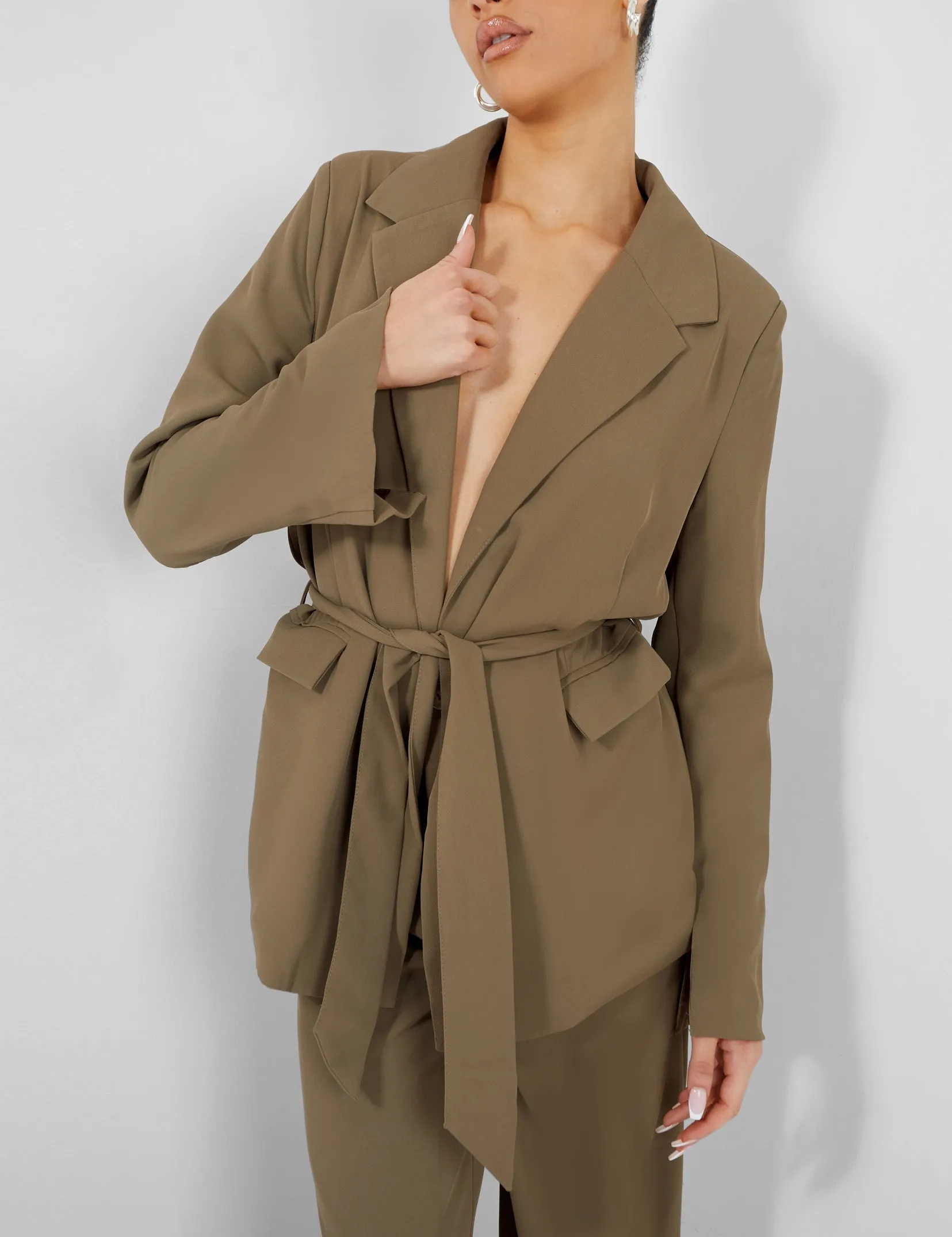 Tie Waist Blazer Khaki