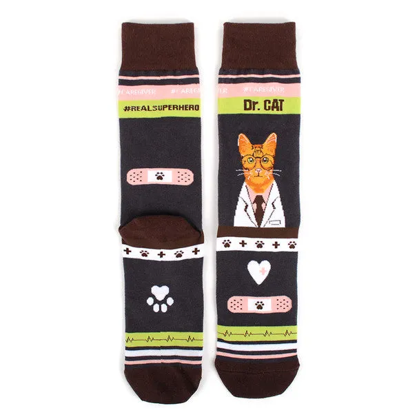 *Women's Health Care Heroes -Dr. Cat- Ultra Premium Novelty Socks