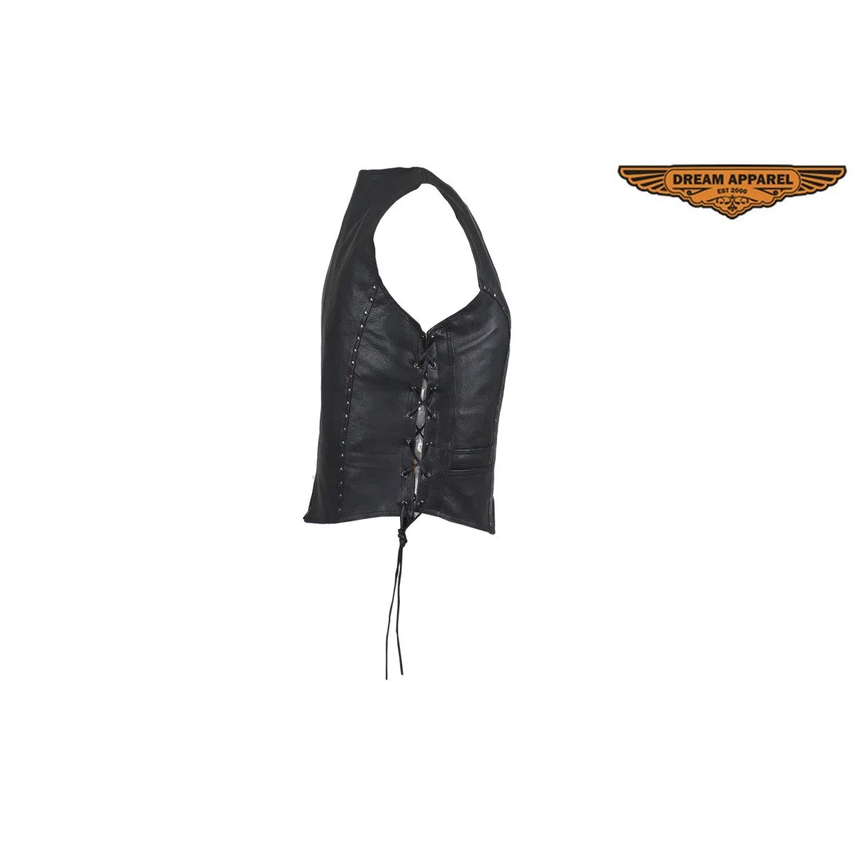 Women's Leather Motorcycle Studded Vest