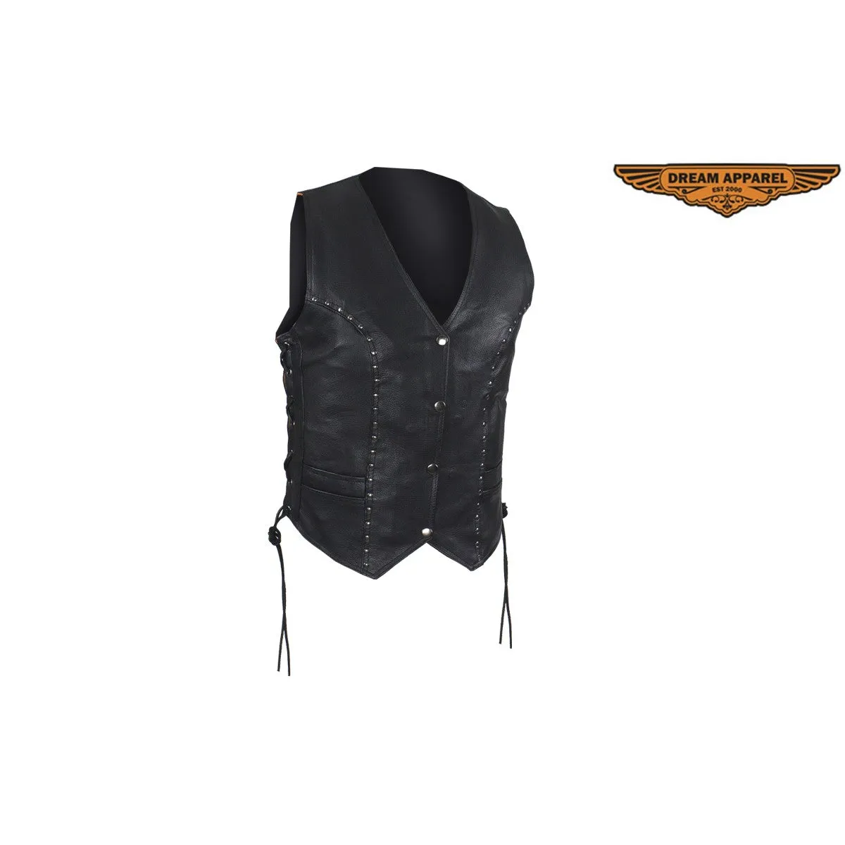 Women's Leather Motorcycle Studded Vest