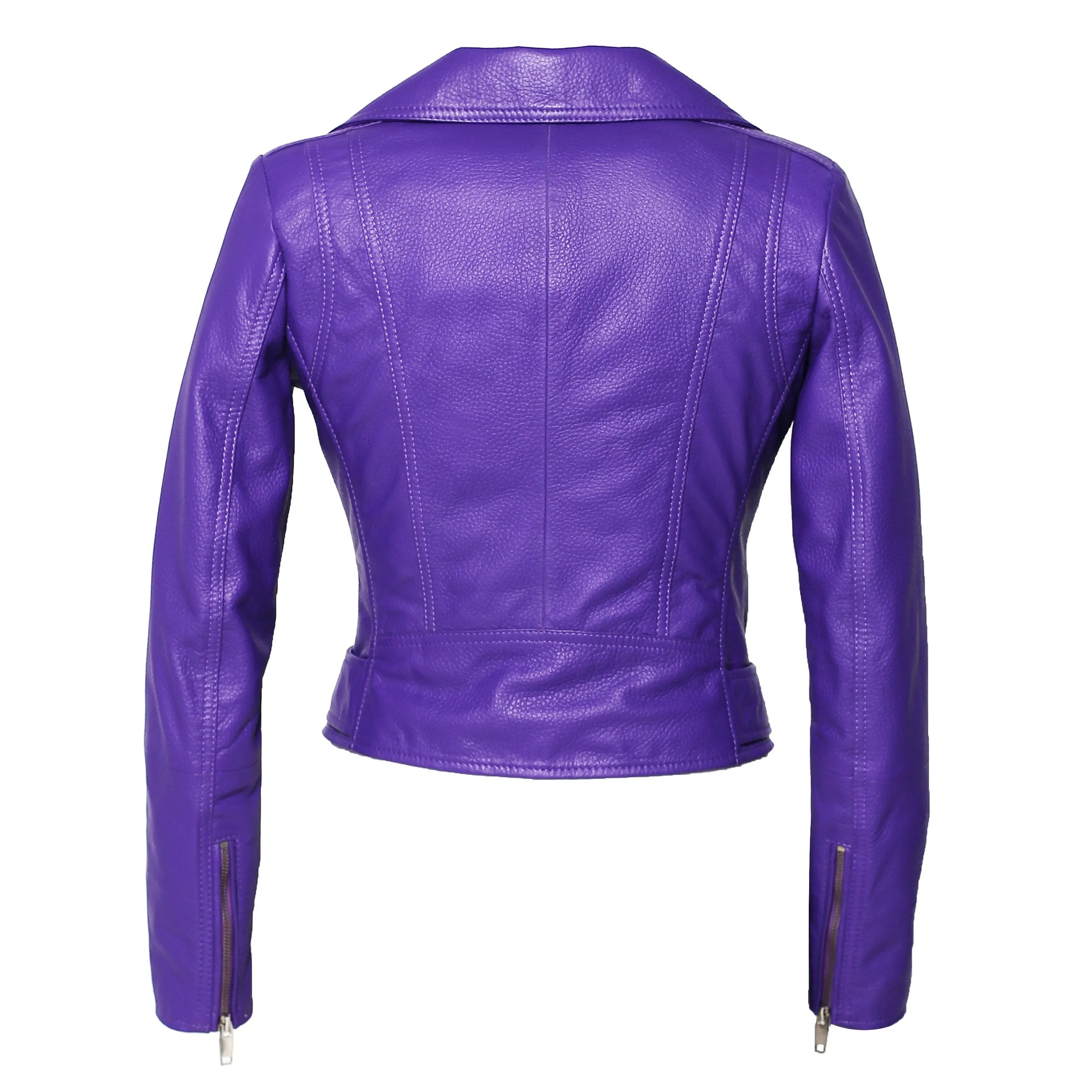 Womens Moto Nappa in Deerskin Emboss Patent Purple Leather Jacket