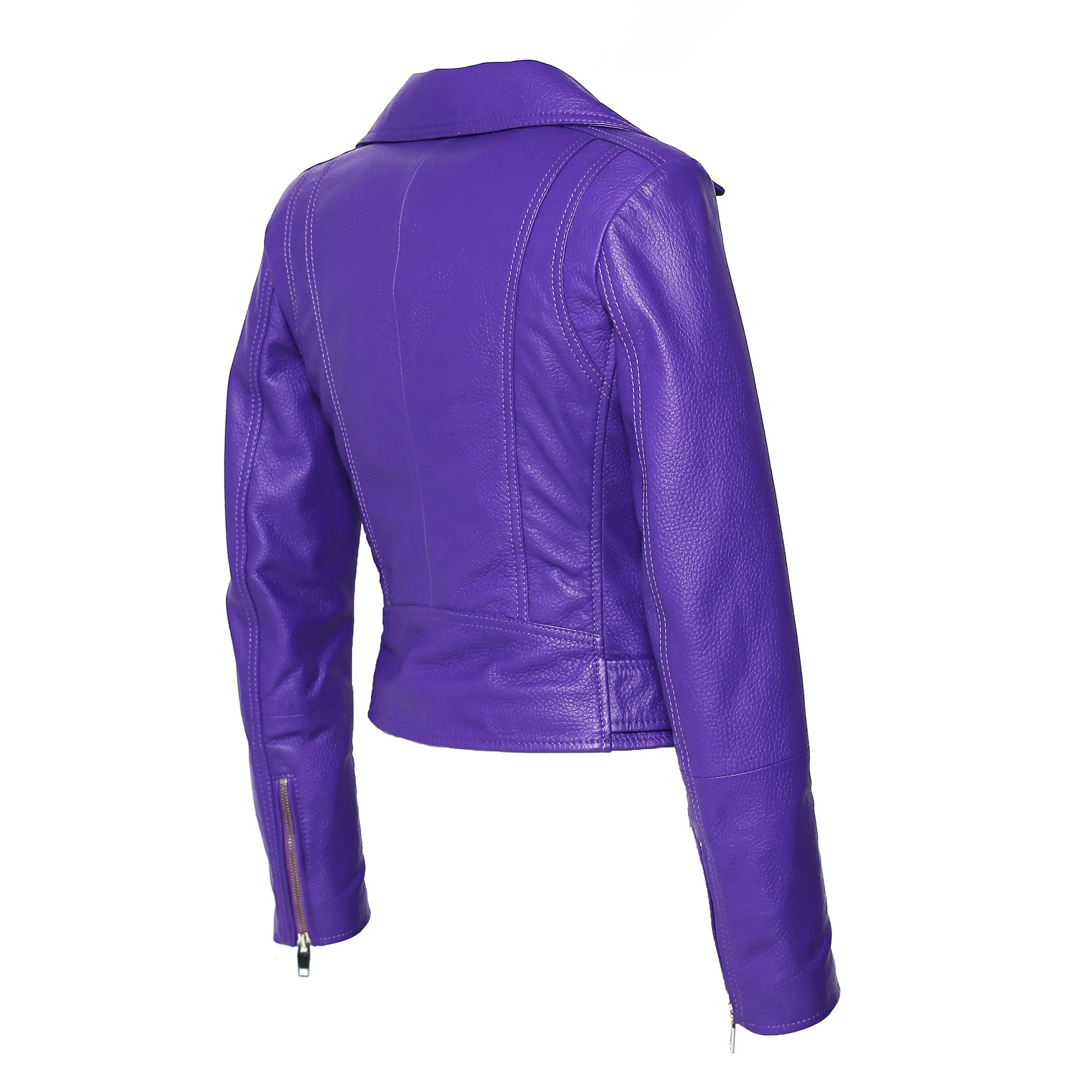 Womens Moto Nappa in Deerskin Emboss Patent Purple Leather Jacket