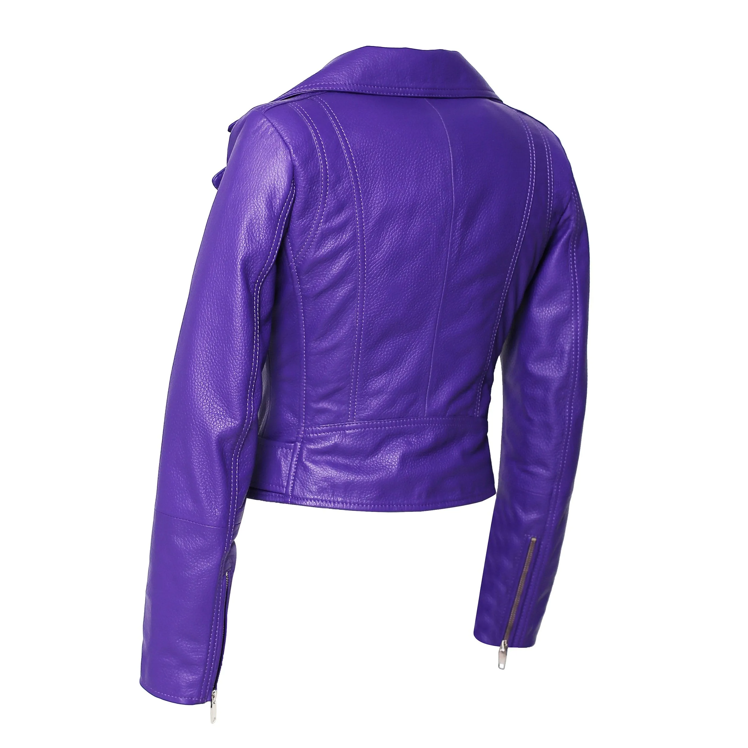 Womens Moto Nappa in Deerskin Emboss Patent Purple Leather Jacket