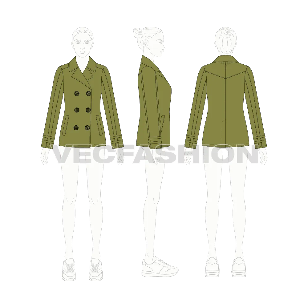 Women's Olive Green Pea Coat