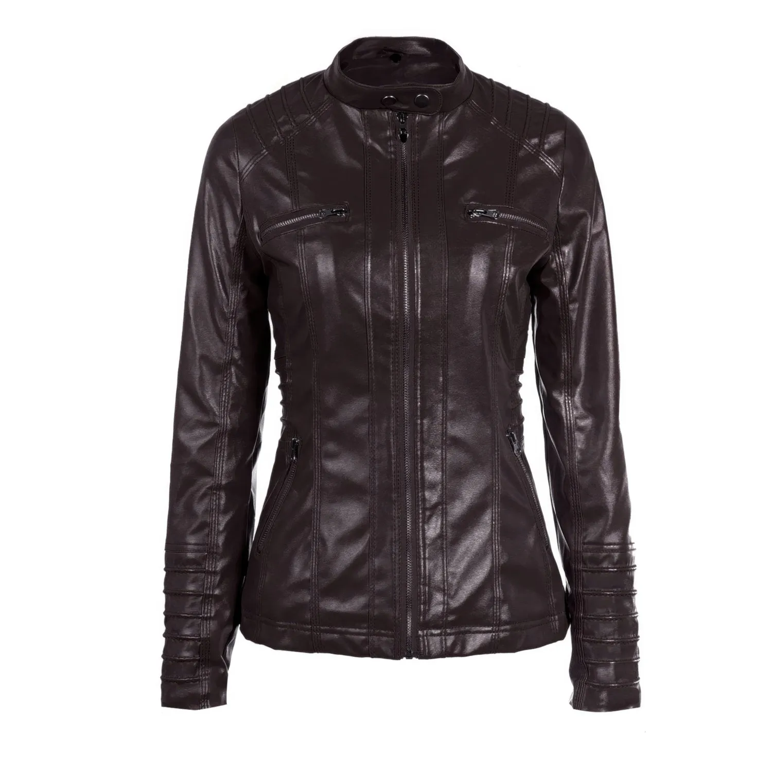 Women’s Racer Brown Genuine Sheepskin Detachable Hooded Sporty Moto Scooter Racer Slim Fit Casual Classic Leather Jacket