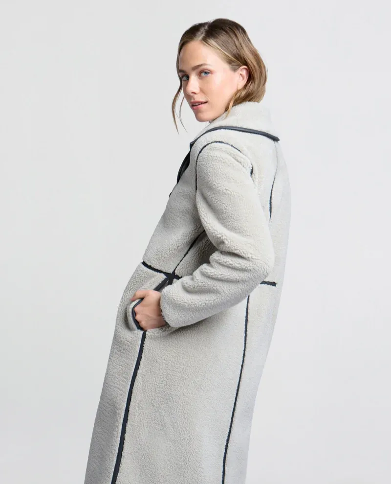 Yaya Dove Grey Faux Shearling Long Coat - UK10