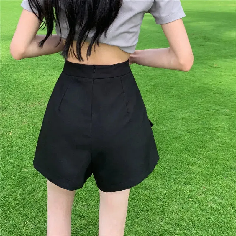 YESMYTOOL  -   Bow Slit Mini Skirt Women Kawaii Cute Skort Korean Fashion Elegant High Waist Patchwork Solid Slim A-Line Skirt Shorts